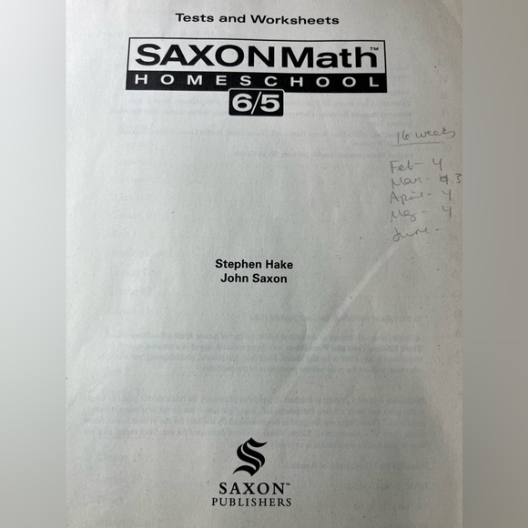 Saxon Math Homeschool 6/5: Tests and Worksheets 3rd Edition - Picture 2 of 4